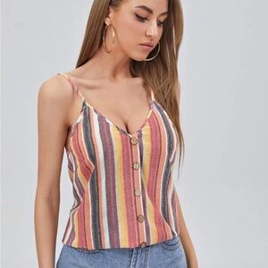Striped Multicolor Button-Up Women's Top